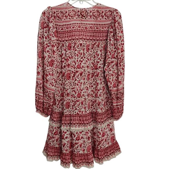 Alicia Bell Paisley Floral Tiered Peasant Dress Size Small Beaded Tassels Boho - Picture 10 of 13